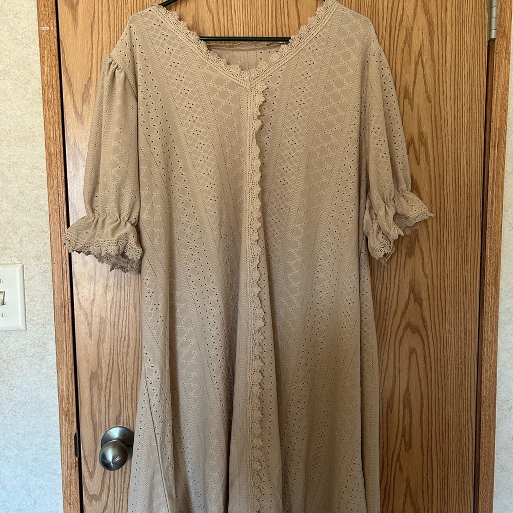 Tan Eyelet Midi Beach Cover Up 2X